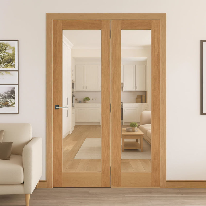 Room Divider - Pattern 10 Oak Clear Glass Unfinished Door with Single Side