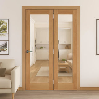 Image: Room Divider - Pattern 10 Oak Clear Glass Unfinished Door with Single Side