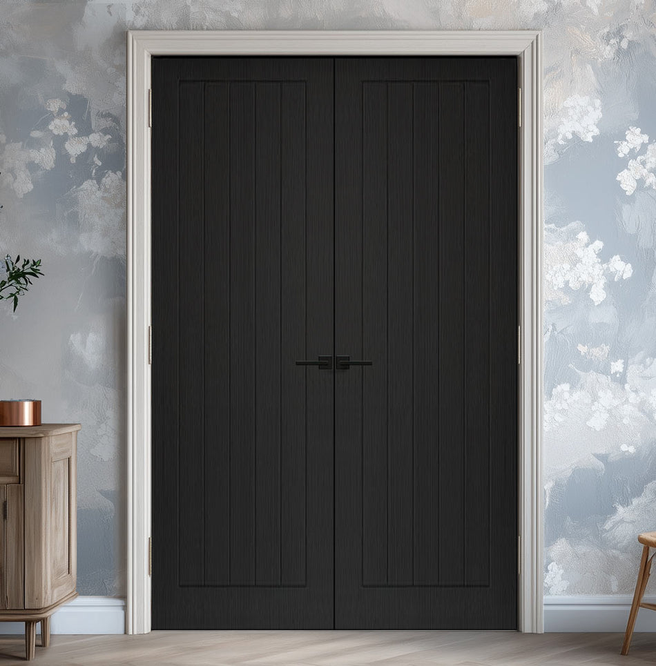 JB Kind Cottage Black Internal Door Pair - Black Matt Finish - 1/2 Hour Fire Rated - Prefinished