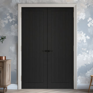 Image: JB Kind Cottage Black Internal Door Pair - Black Matt Finish - 1/2 Hour Fire Rated - Prefinished