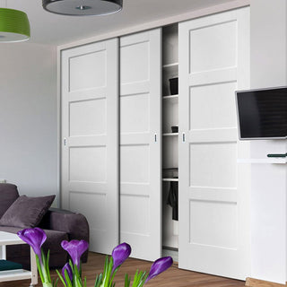 Image: Minimalist Wardrobe Door & Frame Kit - Three Shaker 4P Doors - White Primed