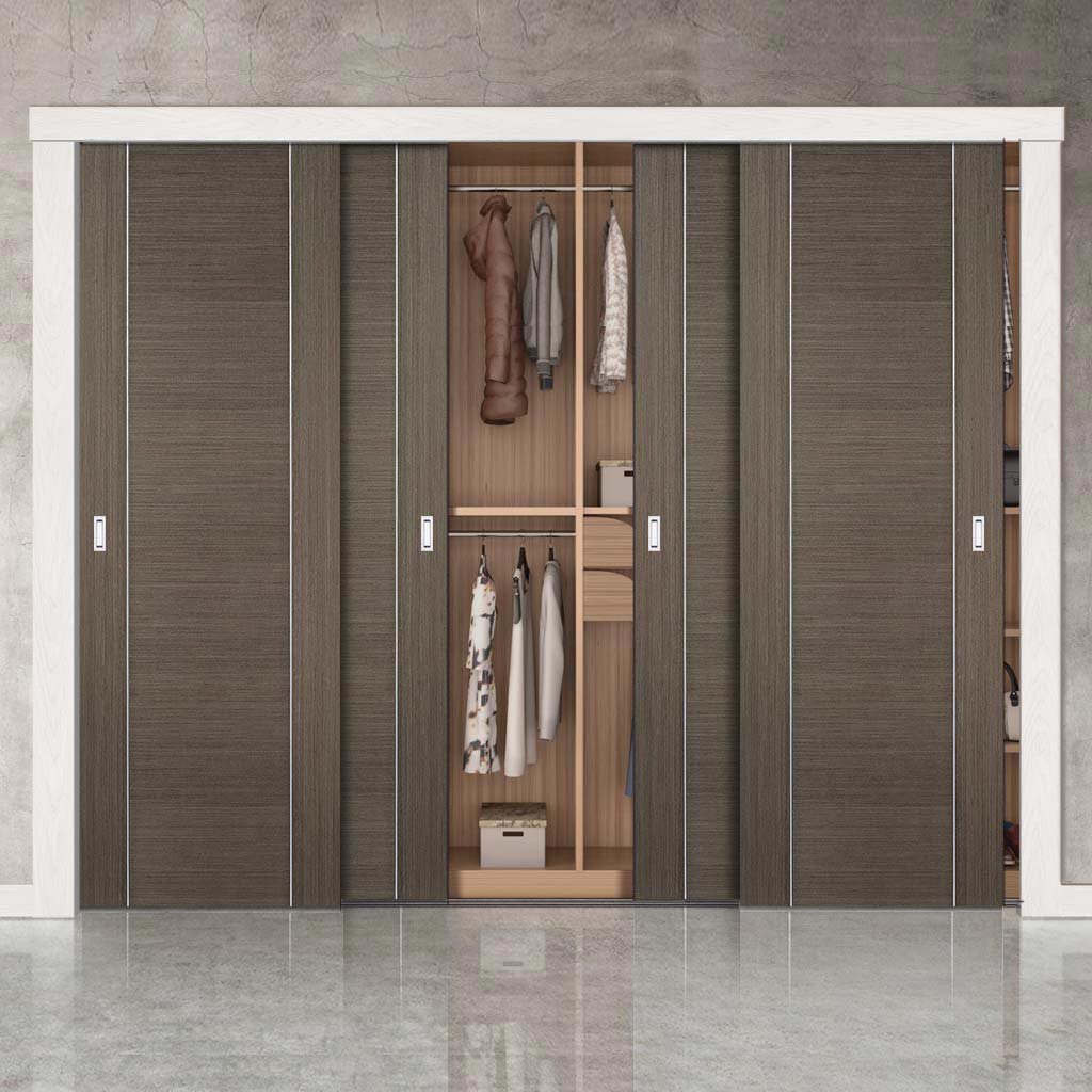 Minimalist Wardrobe Door & Frame Kit - Four Alcaraz Chocolate Grey Doors - Prefinished