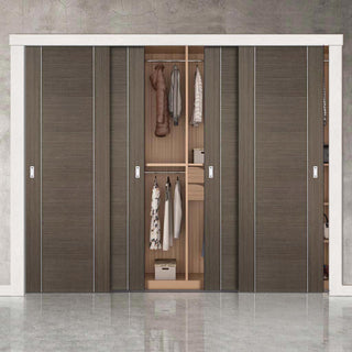 Image: Minimalist Wardrobe Door & Frame Kit - Four Alcaraz Chocolate Grey Doors - Prefinished