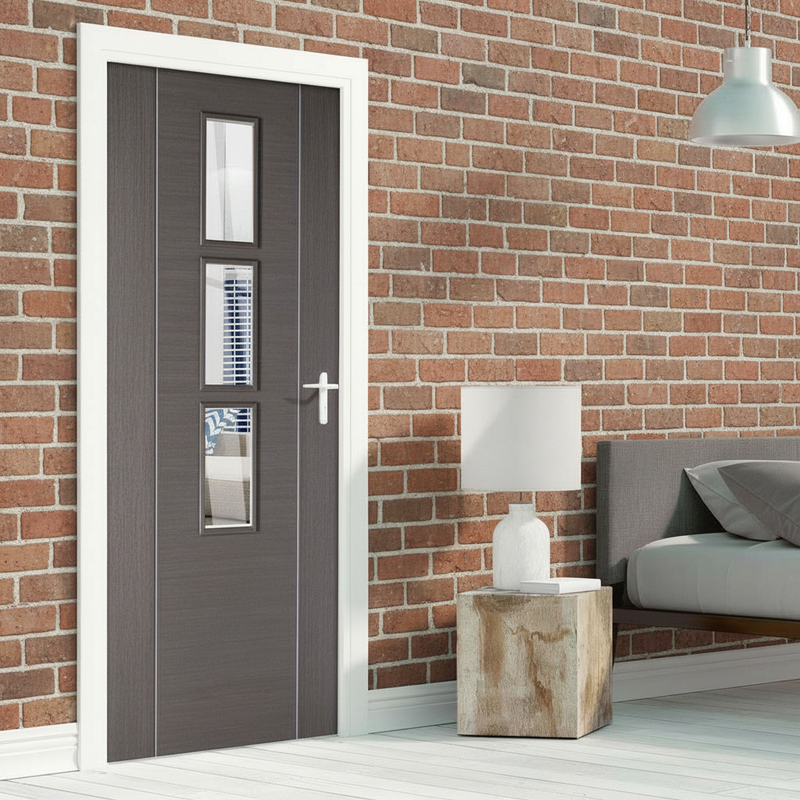 Bespoke Chocolate Grey Alcaraz Internal Door - Clear Glass - Prefinished