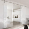 Double Glass Sliding Door - Solaris Tubular Stainless Steel Sliding Track & Allanton 8mm Clear Glass - Obscure Printed Design