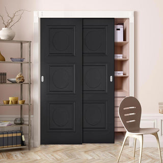Image: Minimalist Wardrobe Door & Frame Kit - Two Antwerp 3 Panel Black Primed Door
