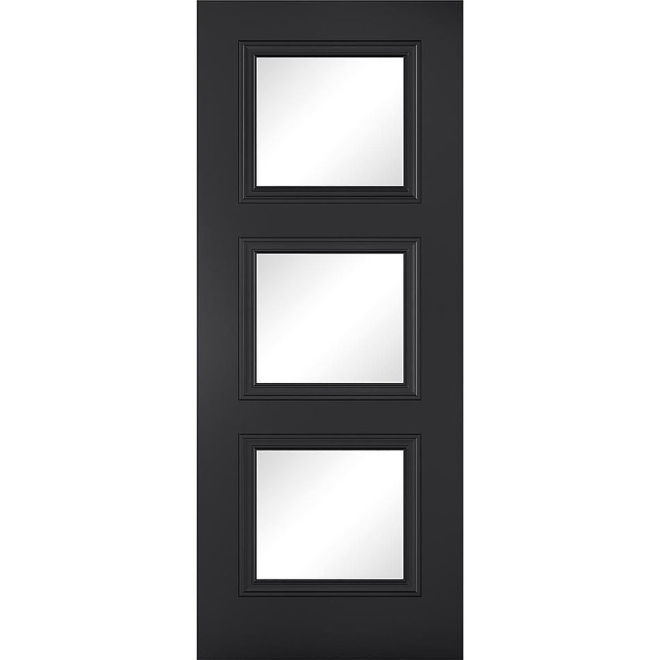 Sliding Top Mounted Black Folding Track & Double Door - Antwerp 3 Pane Black Primed Door - Clear Glass