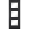 Premium Double Sliding Door & Wall Track - Antwerp 3 Pane Black Primed Door - Clear Glass