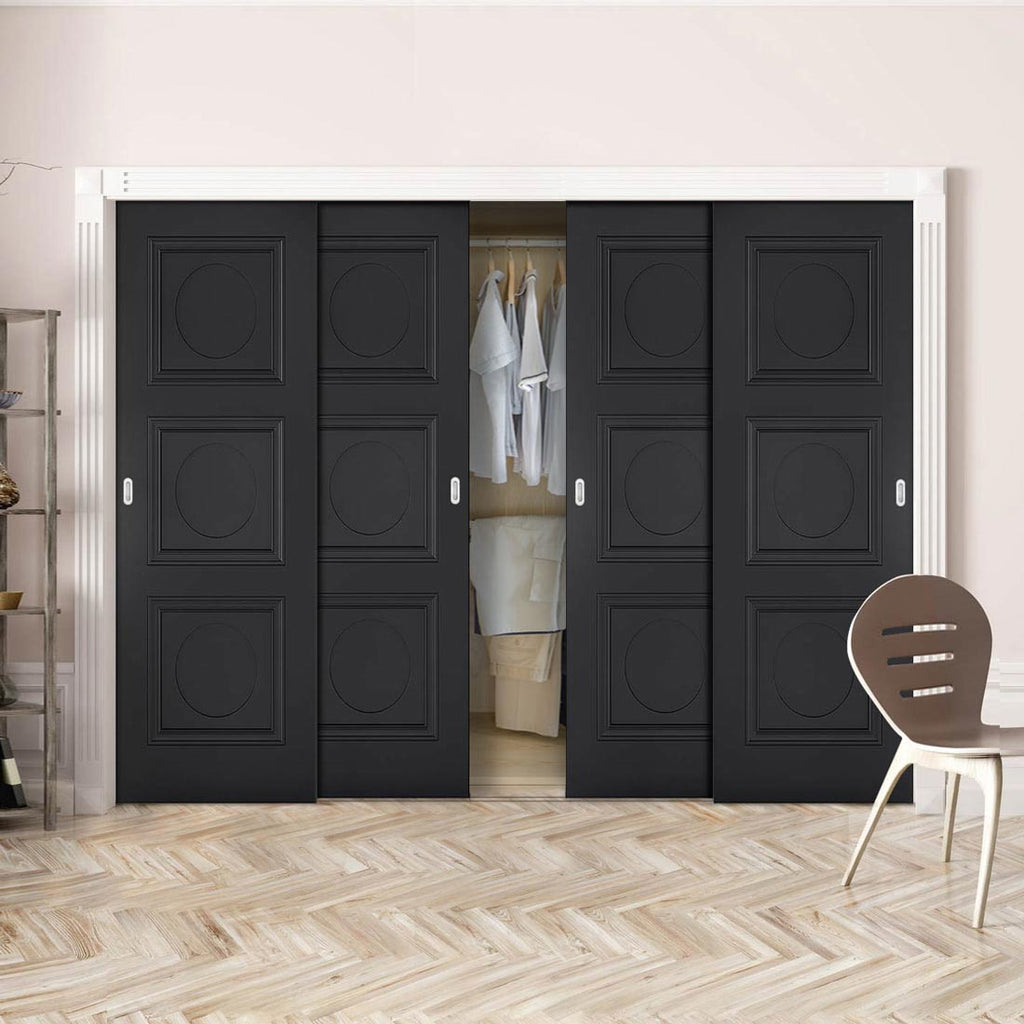 Minimalist Wardrobe Door & Frame Kit - Four Antwerp 3 Panel Black Primed Door