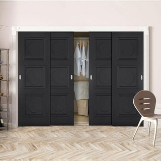 Image: Minimalist Wardrobe Door & Frame Kit - Four Antwerp 3 Panel Black Primed Door