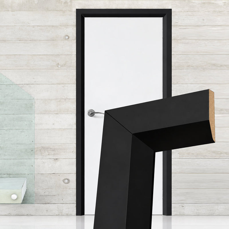 Made to Size Single Interior Black Primed MDF Frame and Modern Architrave Set - For 30 Minute Fire Doors
