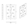 4x Ares Loft Style Matt Black Hinges - 102x67mm