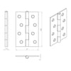 3x Ares Loft Style Satin Stainless Steel Hinges - 102x67mm
