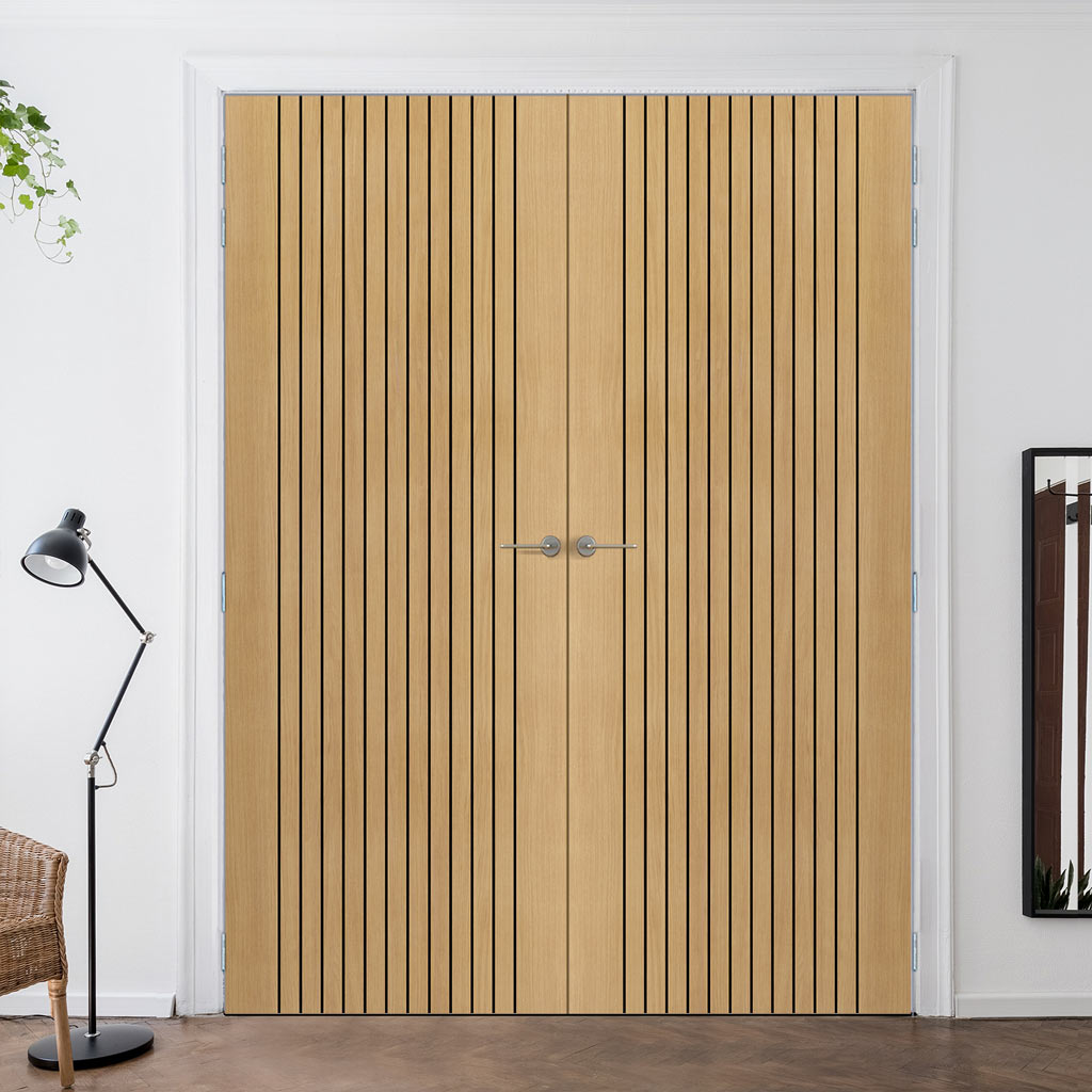 J B Kind Laminates Aria Oak Coloured Fire Internal Door Pair - 1/2 Hour Fire Rated - Prefinished