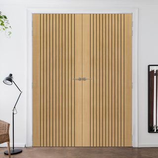 Image: J B Kind Laminates Aria Oak Coloured Fire Internal Door Pair - 1/2 Hour Fire Rated - Prefinished