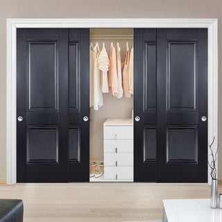 Image: Minimalist Wardrobe Door & Frame Kit - Four Arnhem 2 Panel Black Primed Doors - Unfinished