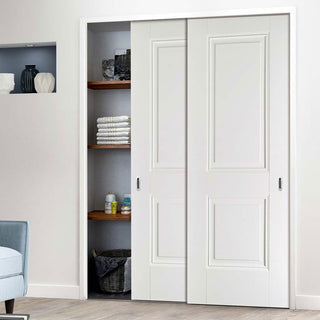 Image: Minimalist Wardrobe Door & Frame Kit - Two Arnhem 2 Panel Doors - White Primed