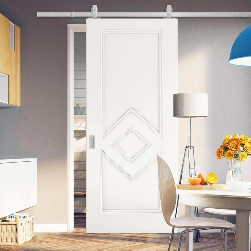Top Mounted Stainless Steel Sliding Track & Ascot White Primed Panel Door