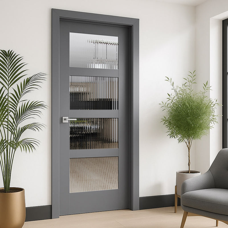 UK Made to Measure - Ashford 4L Interior Door - Clear Reeded  Glass - Premium Primed - 7 Colour Options