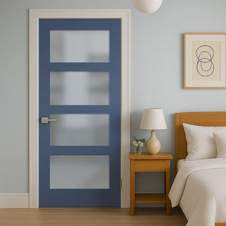 Image: UK Made to Measure - Ashford 4L Interior Door - Frosted Glass - Premium Primed - 7 Colour Options