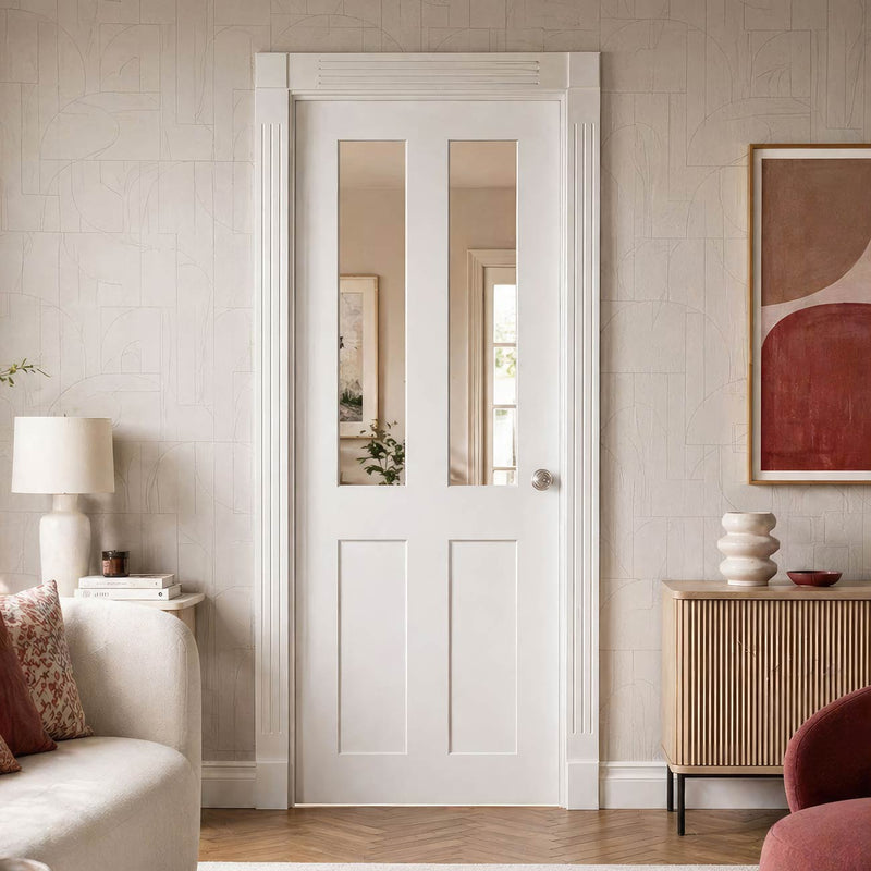 Ashford Smooth Moulded Internal Door - Clear Glass - White Primed