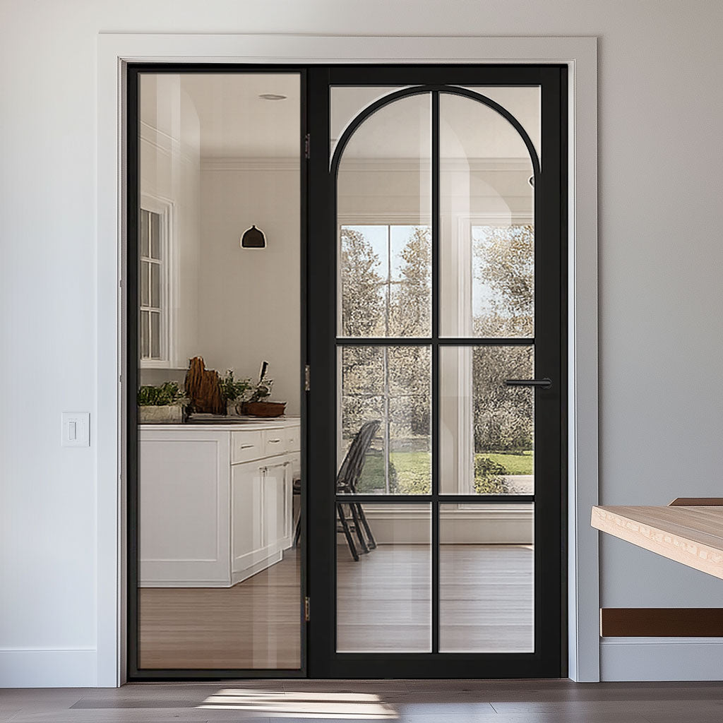 ThruEasi Black Room Divider - Astoria Clear Glass Prefinished Door with Full Glass Side