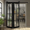 SpaceEasi Top Mounted Black Folding Track & Double Door - Astoria Black Internal Door - Clear Glass - Prefinished