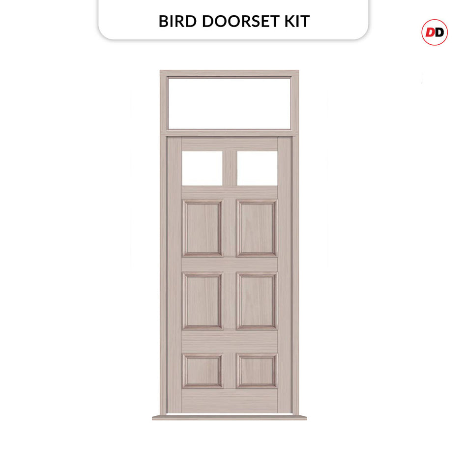 Exterior Victorian Bird 2L 6P Front Door with Transom - Customisable: Size, Colour, Glass Options