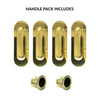 2 Pairs of Burbank 120mm Sliding Door Oval Flush Pulls and 2x  Finger Pull - Polished Gold Finish