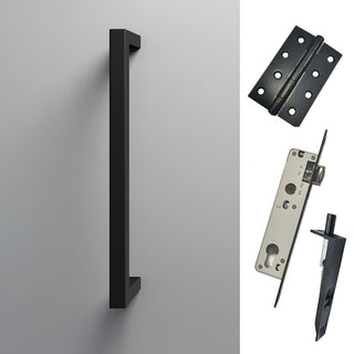 Image: Concord 280mm Back to Back Double Door Pull Handle Pack - 6 Square Hinges - Matt Black