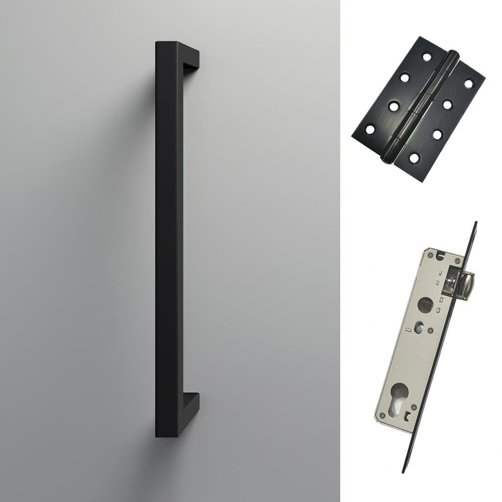 Concord 280mm Back to Back Pull Handle Pack - 3 Square Hinges - Matt Black