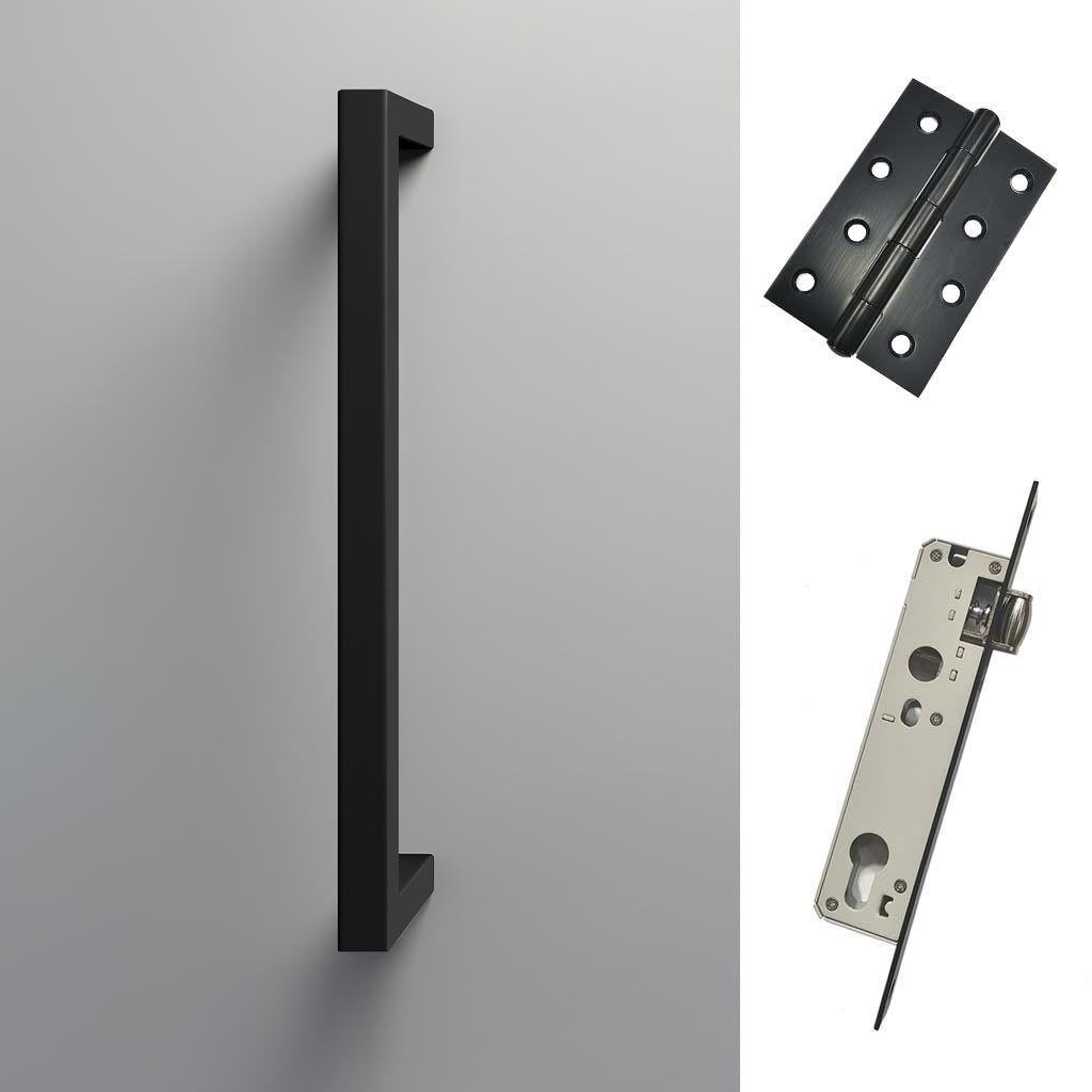 Concord 280mm Back to Back Pull Handle Pack - 4 Square Hinges - Matt Black