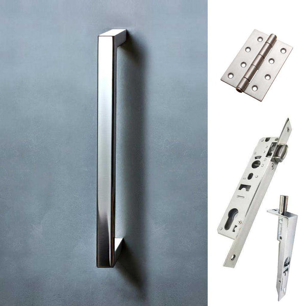 Concord 280mm Back to Back Double Door Pull Handle Pack - 6 Square Hinges - Polished Stainless Steel