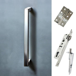 Image: Concord 280mm Back to Back Double Door Pull Handle Pack - 8 Square Hinges - Polished Stainless Steel