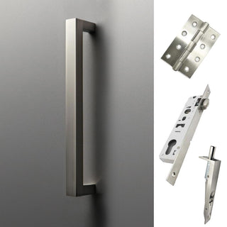 Image: Concord 280mm Back to Back Double Door Pull Handle Pack - 8 Square Hinges - Satin Stainless Steel