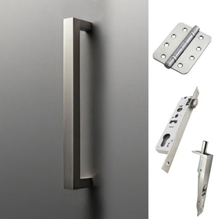 Image: Concord 280mm Back to Back Double Door Pull Handle Pack - 6 Radius Cornered Hinges - Satin Stainless Steel