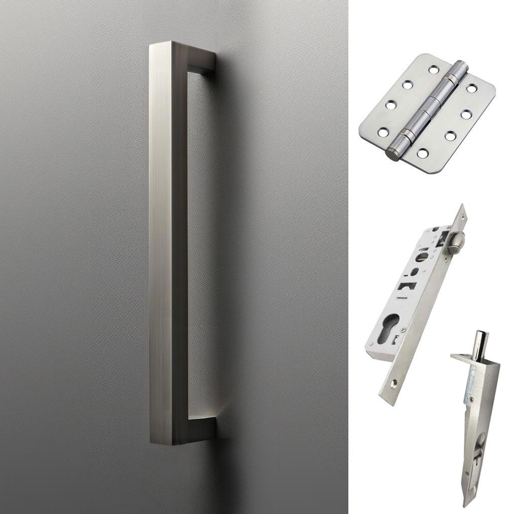Concord 280mm Back to Back Double Door Pull Handle Pack - 8 Radius Cornered Hinges - Satin Stainless Steel
