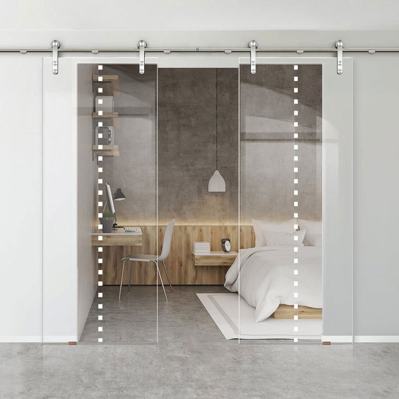 Double Glass Sliding Door - Solaris Tubular Stainless Steel Sliding Track & Balerno 8mm Clear Glass - Obscure Printed Design