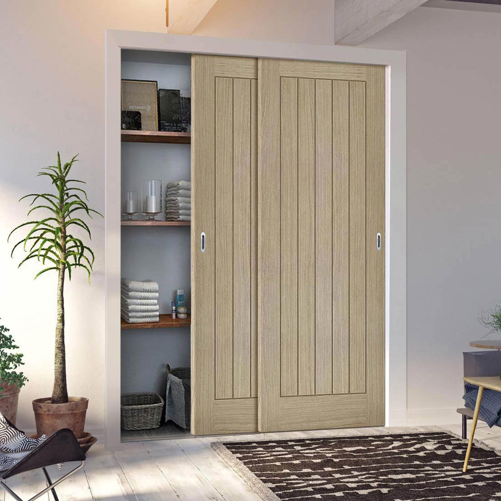 Minimalist Wardrobe Door & Frame Kit - Two Belize Light Grey Door - Prefinished