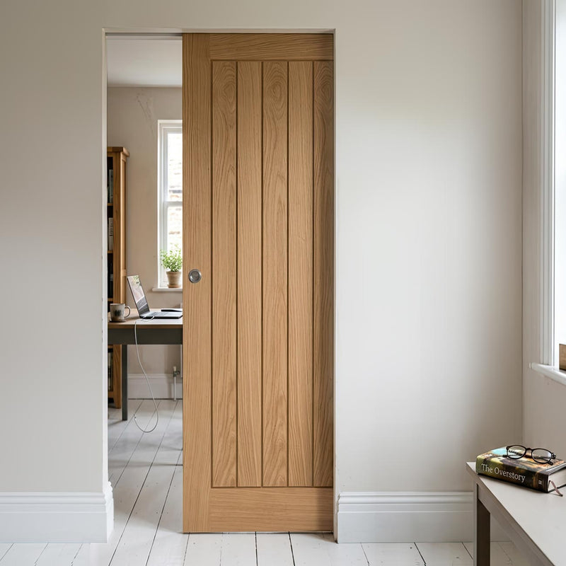 Belize Oak Absolute Frameless Single Pocket Doors