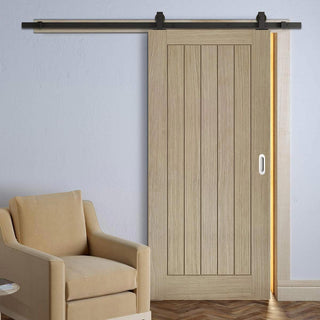 Image: Top Mounted Black Sliding Track & Door - Belize Light Grey Door - Prefinished