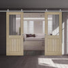Top Mounted Stainless Steel Sliding Track & Double Door - Belize Light Grey Doors  - Clear Glass Frosted Lines - Prefinished