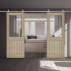 Top Mounted Stainless Steel Sliding Track & Double Door - Belize Light Grey Doors  - Clear Glass Frosted Lines - Prefinished