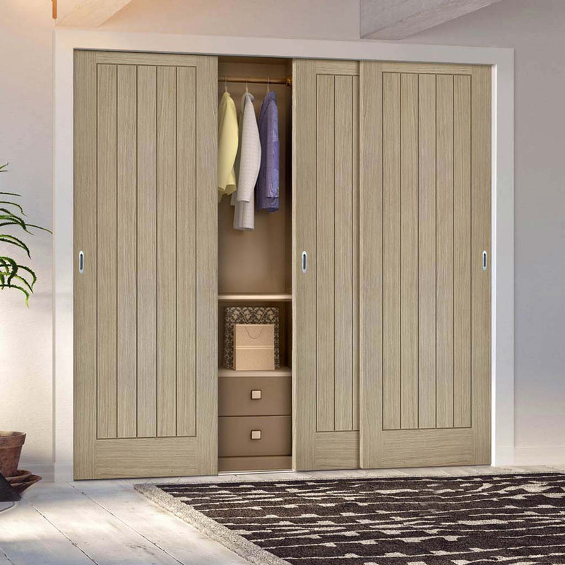 Minimalist Wardrobe Door & Frame Kit - Three Belize Light Grey Door - Prefinished