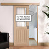 Single Sliding Door & Wall Track - Belize Oak Door - Silkscreen Etched Clear Glass - Unfinished