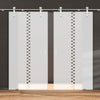 Double Glass Sliding Door - Solaris Tubular Stainless Steel Sliding Track & Bilston 8mm Obscure Glass - Clear Printed Design