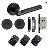 Turin Door Lever Bathroom Handle Pack - 3 Radius Cornered Hinges - Matt Black