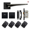 Turin Door Lever Bathroom Handle Pack - 4 Radius Cornered Hinges - Matt Black