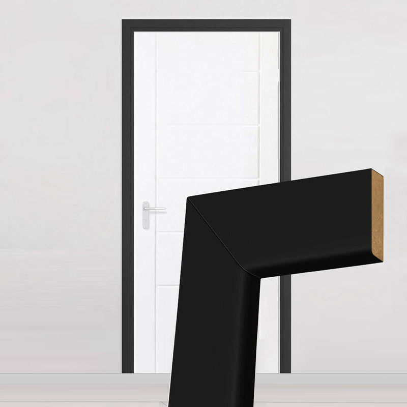 Made to Size Single Interior Black Primed MDF Frame and Simple Architrave Set - For 30 Minute Fire Doors