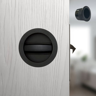 Image: Davis Pocket Door Round Bathroom Lock Turn - Matt Black